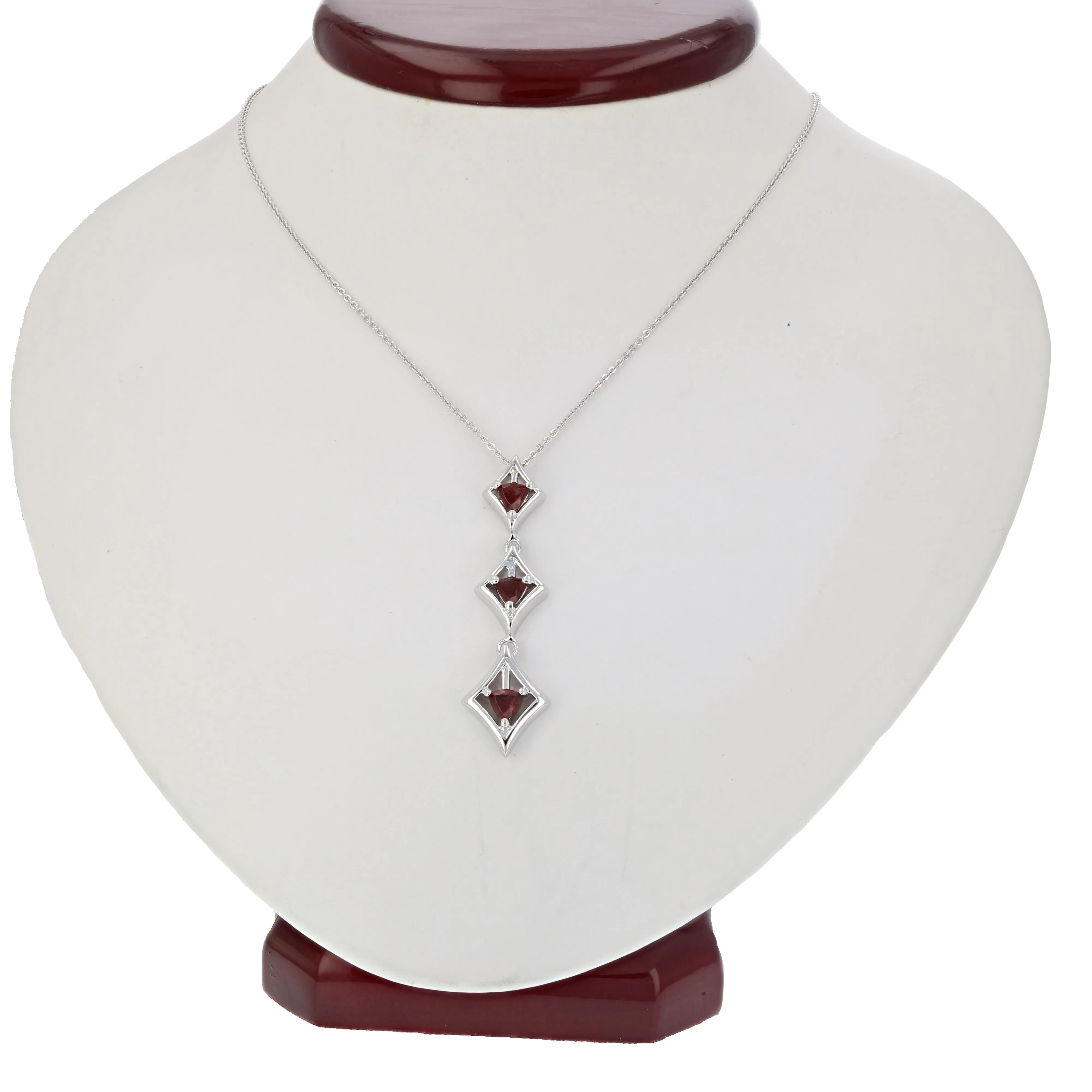 2/5 cttw Pendant Necklace, Garnet Pendant Necklace for Women in .925 Sterling Silver with Rhodium, 18 Inch Chain, Prong Setting