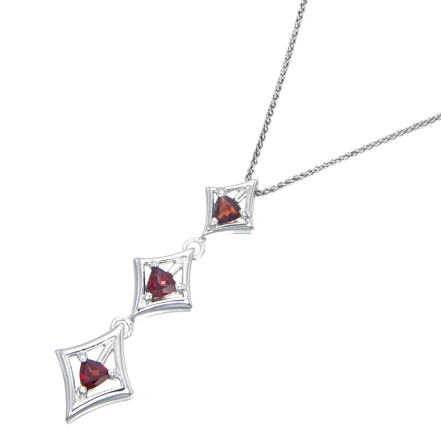 2/5 cttw Pendant Necklace, Garnet Pendant Necklace for Women in .925 Sterling Silver with Rhodium, 18 Inch Chain, Prong Setting