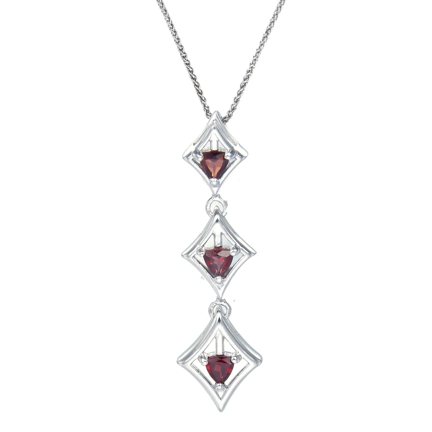 2/5 cttw Pendant Necklace, Garnet Pendant Necklace for Women in .925 Sterling Silver with Rhodium, 18 Inch Chain, Prong Setting