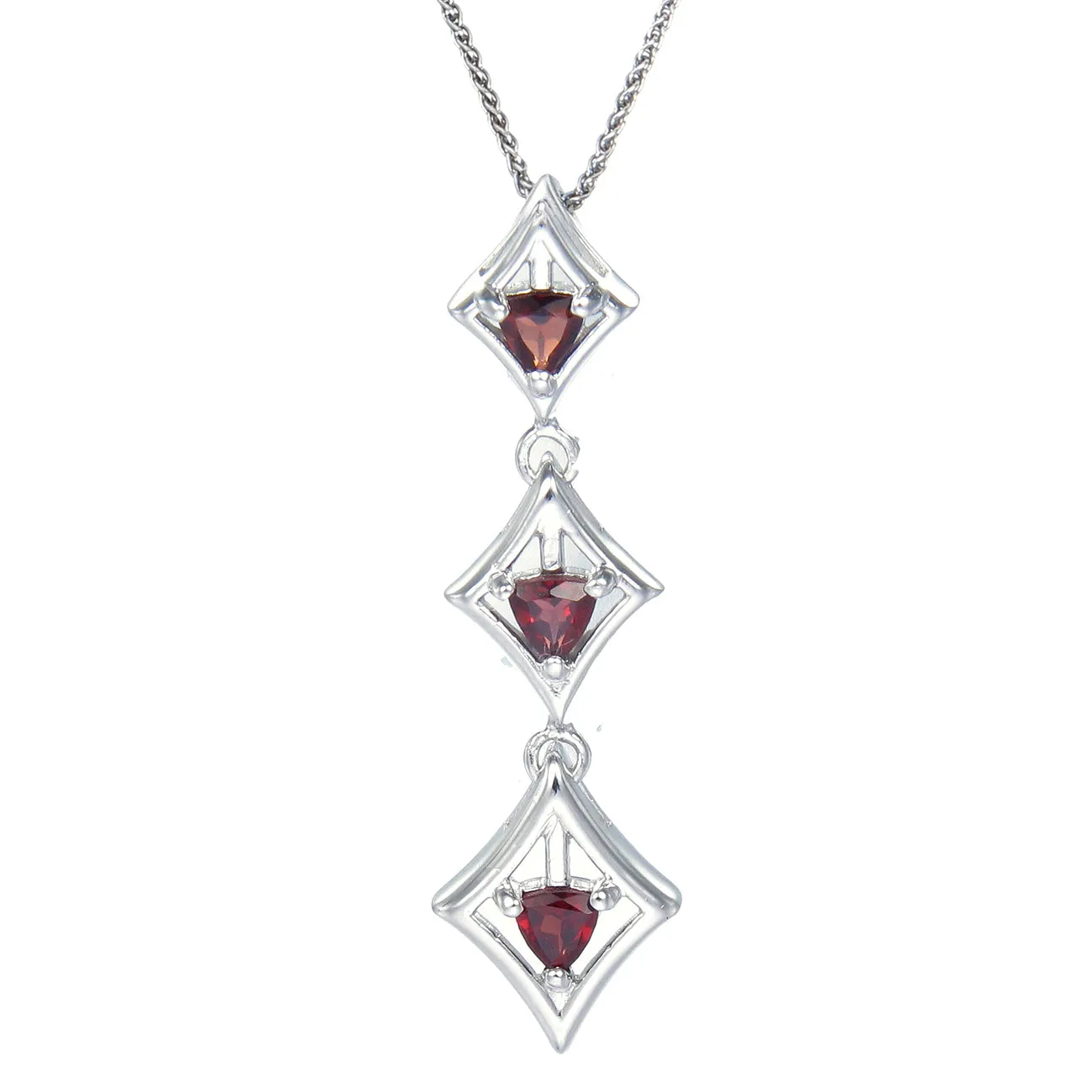 2/5 cttw Pendant Necklace, Garnet Pendant Necklace for Women in .925 Sterling Silver with Rhodium, 18 Inch Chain, Prong Setting