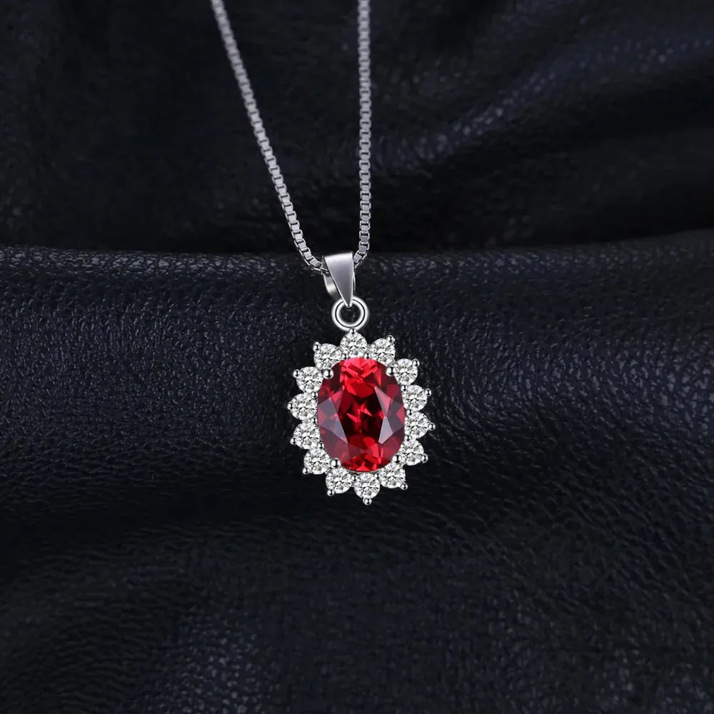 2.5ct Diana Natural Red Garnet 925 Sterling Silver Engagement Pendant Necklace for Woman Fashion
