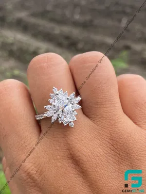 2Ct Marquise Cut Moissanite Starburst Diamond Ring