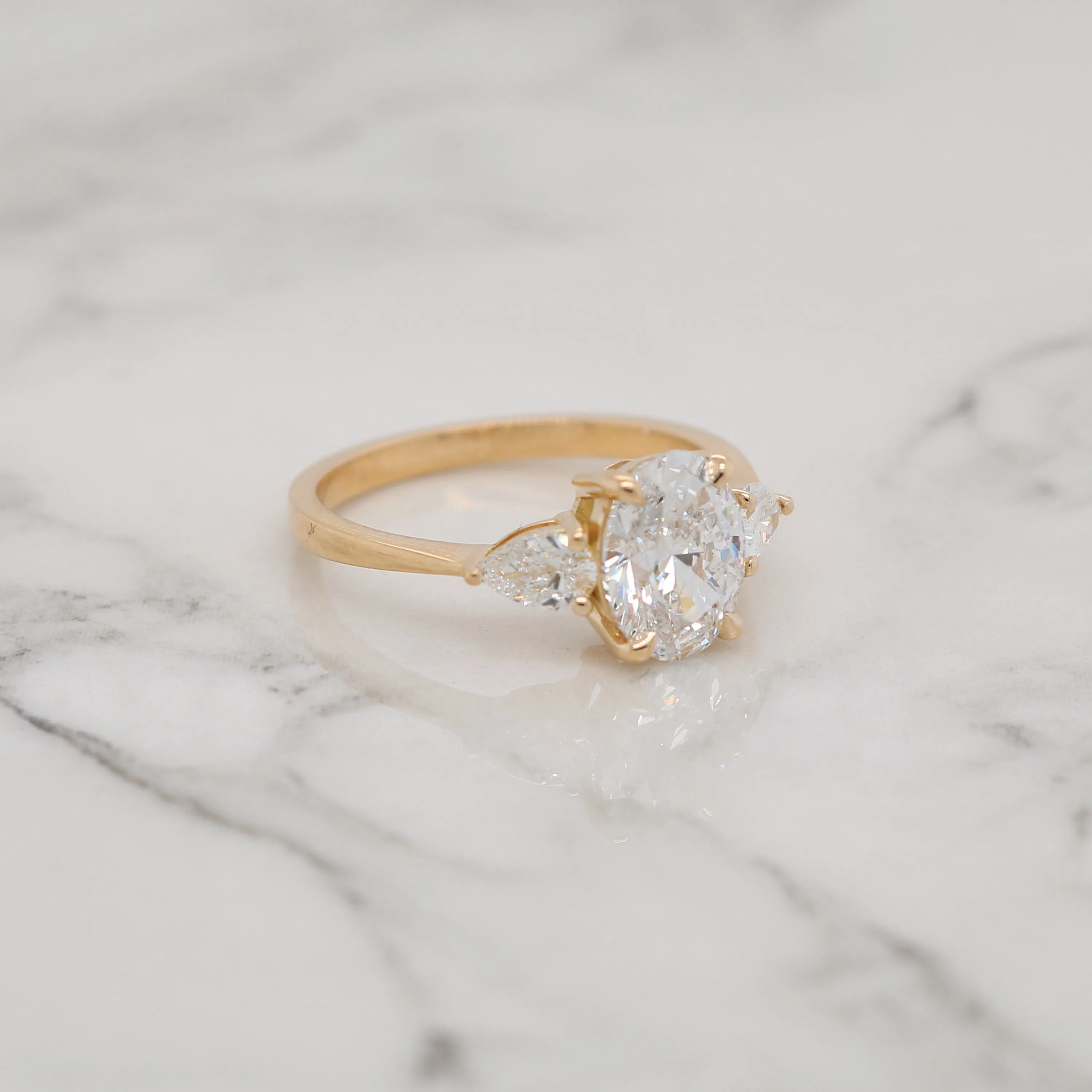 2ct Oval 3 Stone with Matching Pear Shapes Engagement Ring