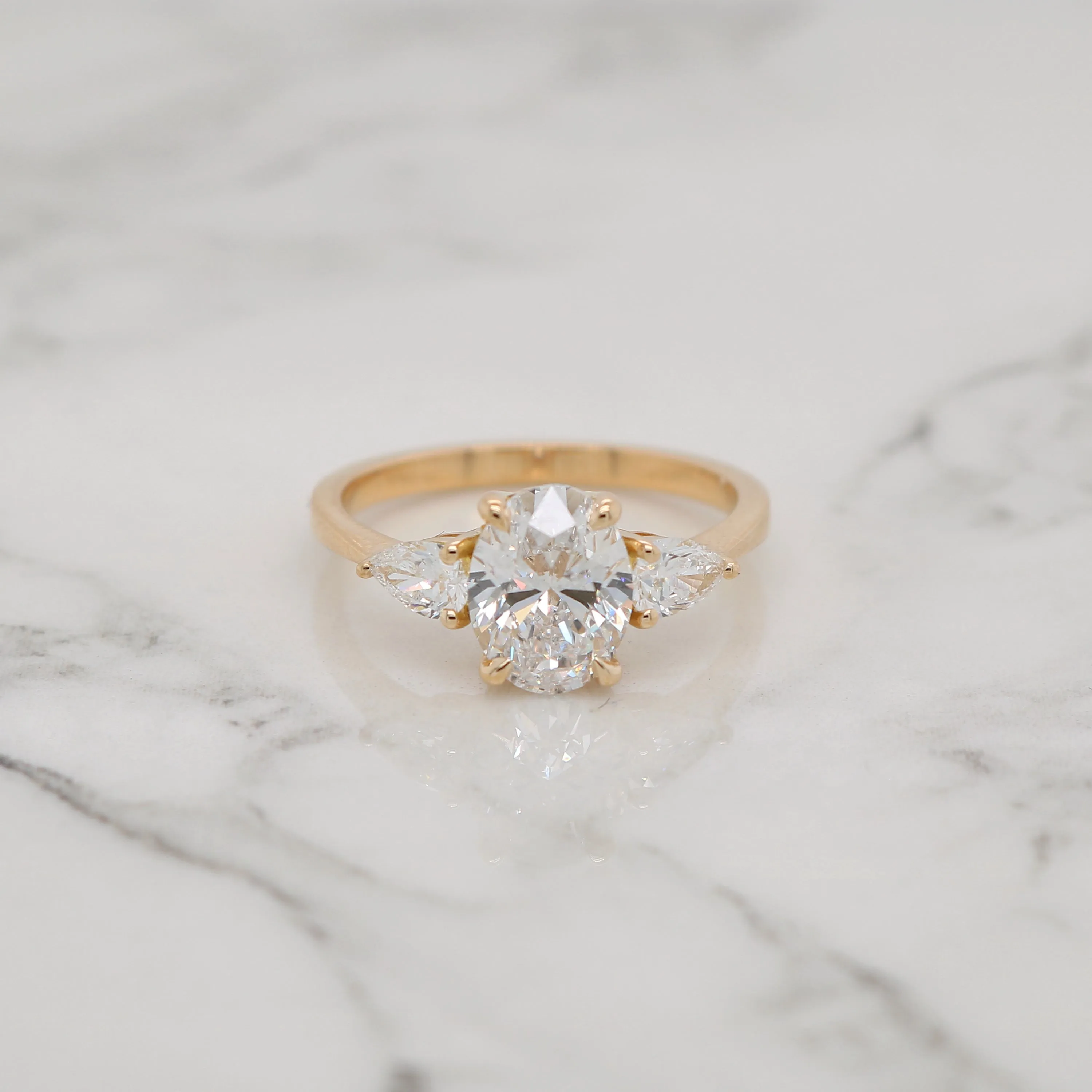 2ct Oval 3 Stone with Matching Pear Shapes Engagement Ring
