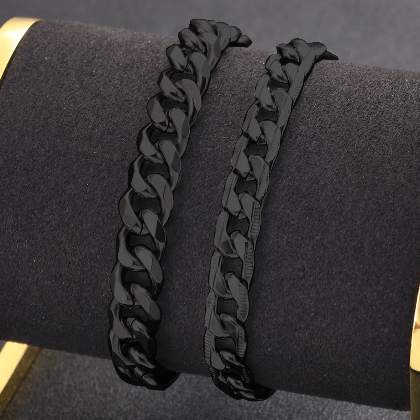 2pcs Men's Stainless Steel Cuban Chain Link Bracelets