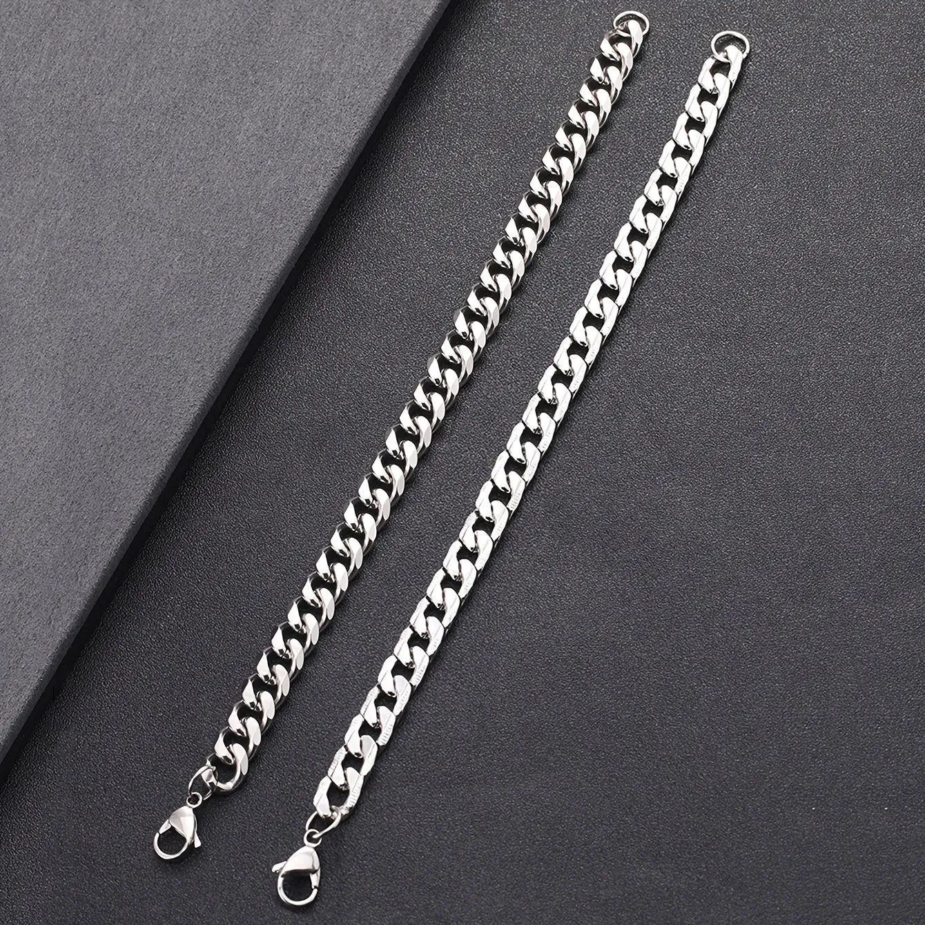 2pcs Men's Stainless Steel Cuban Chain Link Bracelets