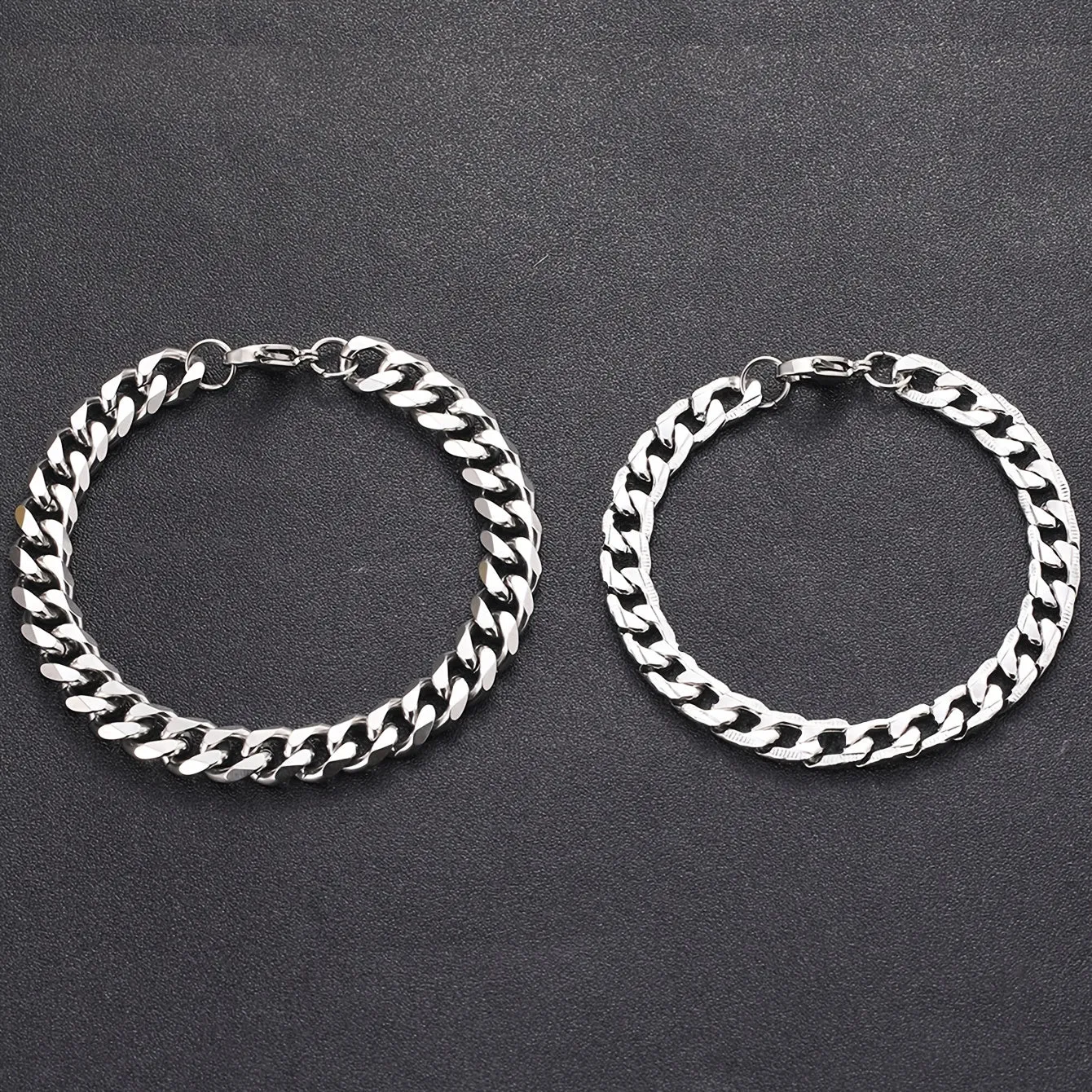 2pcs Men's Stainless Steel Cuban Chain Link Bracelets