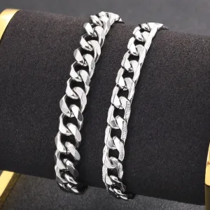2pcs Men's Stainless Steel Cuban Chain Link Bracelets