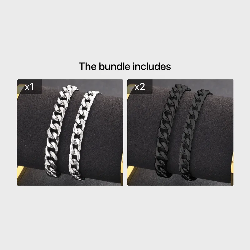 2pcs Men's Stainless Steel Cuban Chain Link Bracelets
