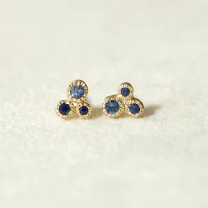 3 bezel blue sapphire studs