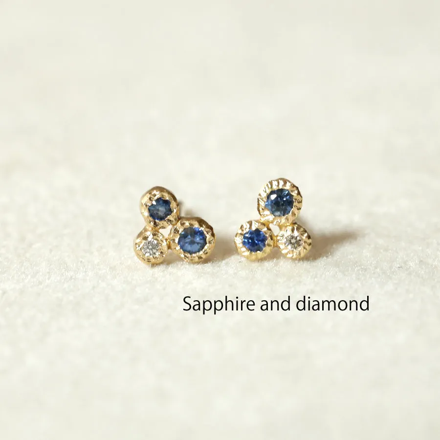 3 bezel blue sapphire studs