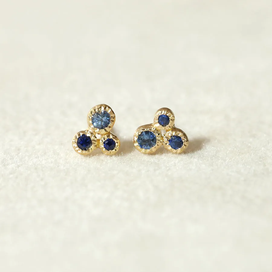 3 bezel blue sapphire studs