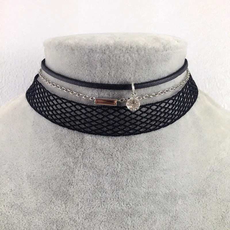 3 Style Trendy Black Lace Choker Collier Ethnique Women Accessories Gothic Net Crystal Crown Choker Necklace Collar Jewelry