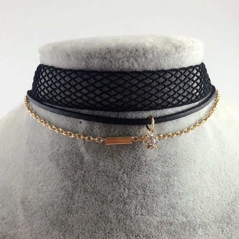 3 Style Trendy Black Lace Choker Collier Ethnique Women Accessories Gothic Net Crystal Crown Choker Necklace Collar Jewelry