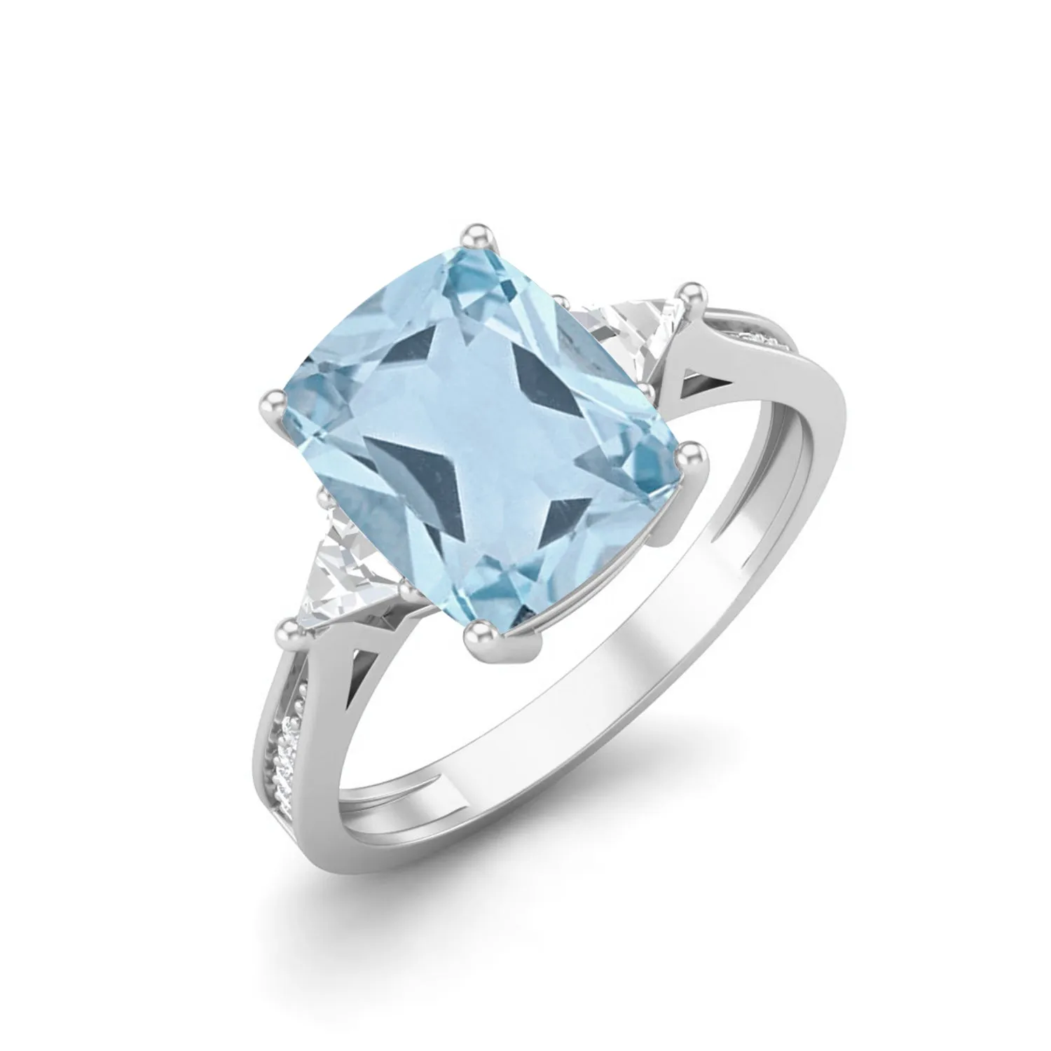 3.00 Ctw Cushion Shape Aquamarine Gemstone 925 Sterling Silver Solitaire Women Engagement Ring