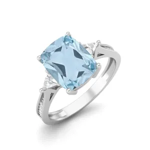 3.00 Ctw Cushion Shape Aquamarine Gemstone 925 Sterling Silver Solitaire Women Engagement Ring