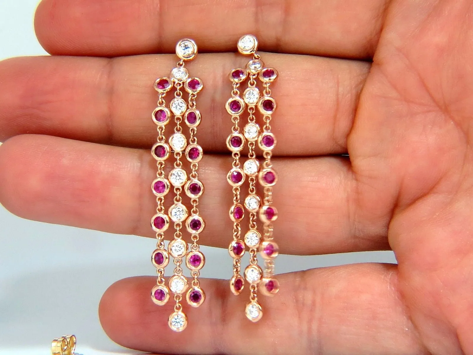 3.00ct natural deep red ruby diamond by yard dangle earrings 14kt.