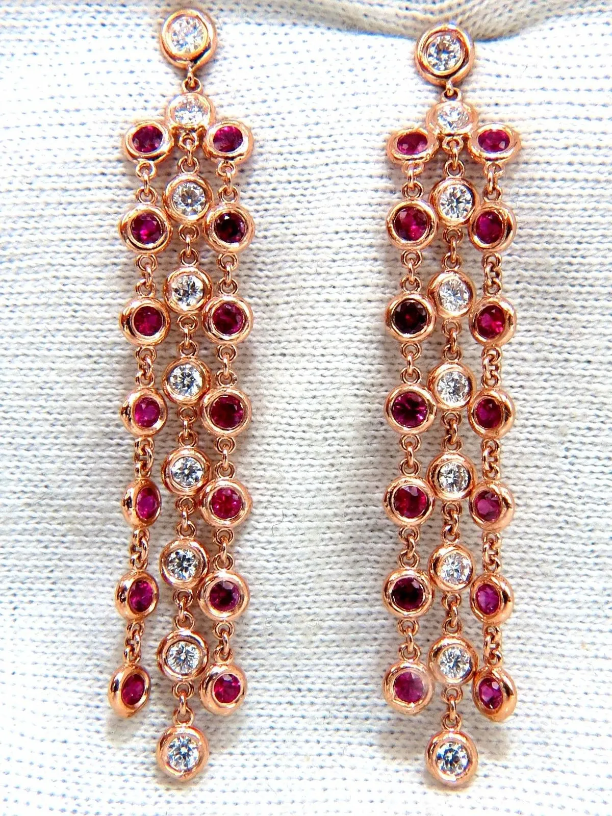 3.00ct natural deep red ruby diamond by yard dangle earrings 14kt.