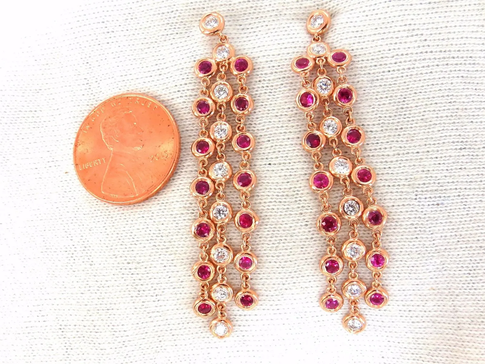3.00ct natural deep red ruby diamond by yard dangle earrings 14kt.
