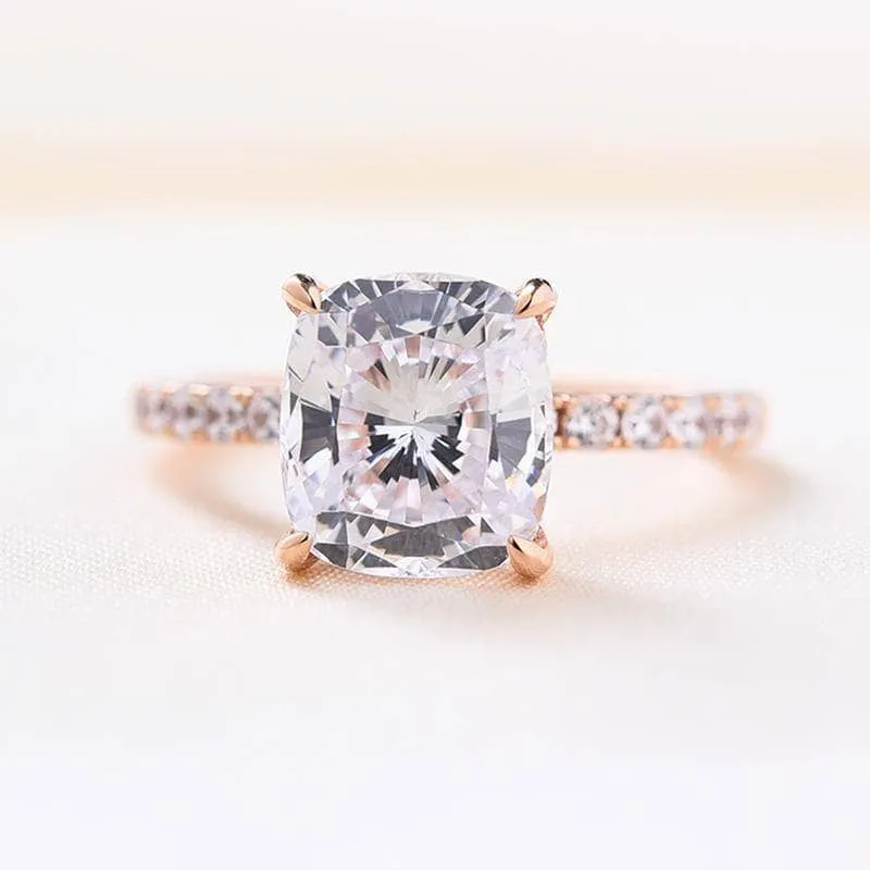 3.0ct Cushion Cut Rose Gold Clear Simulated Sapphire Wedding Ring Set