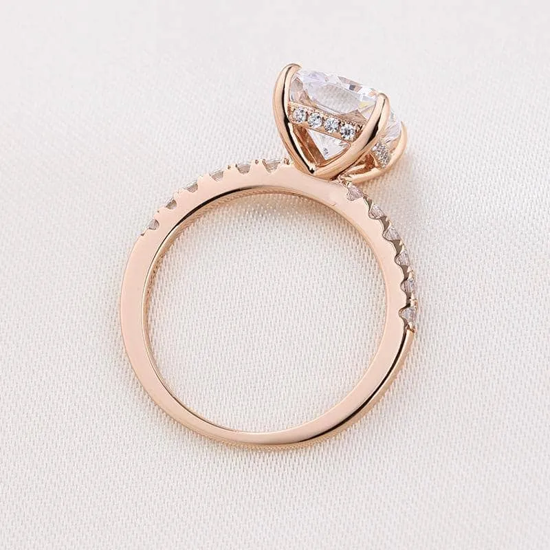 3.0ct Cushion Cut Rose Gold Clear Simulated Sapphire Wedding Ring Set