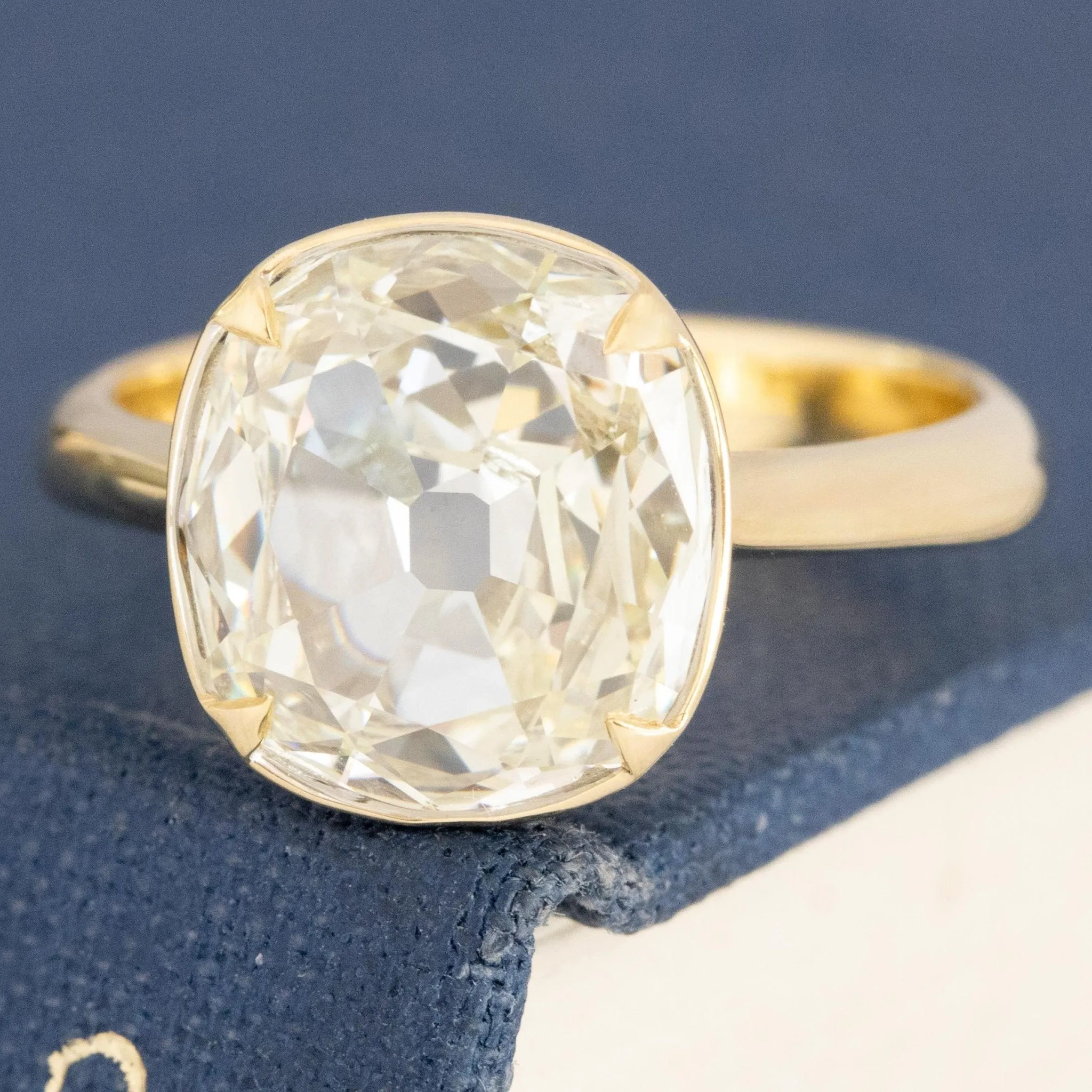 3.16ct Old Mine Cushion Cut Diamond Solitaire
