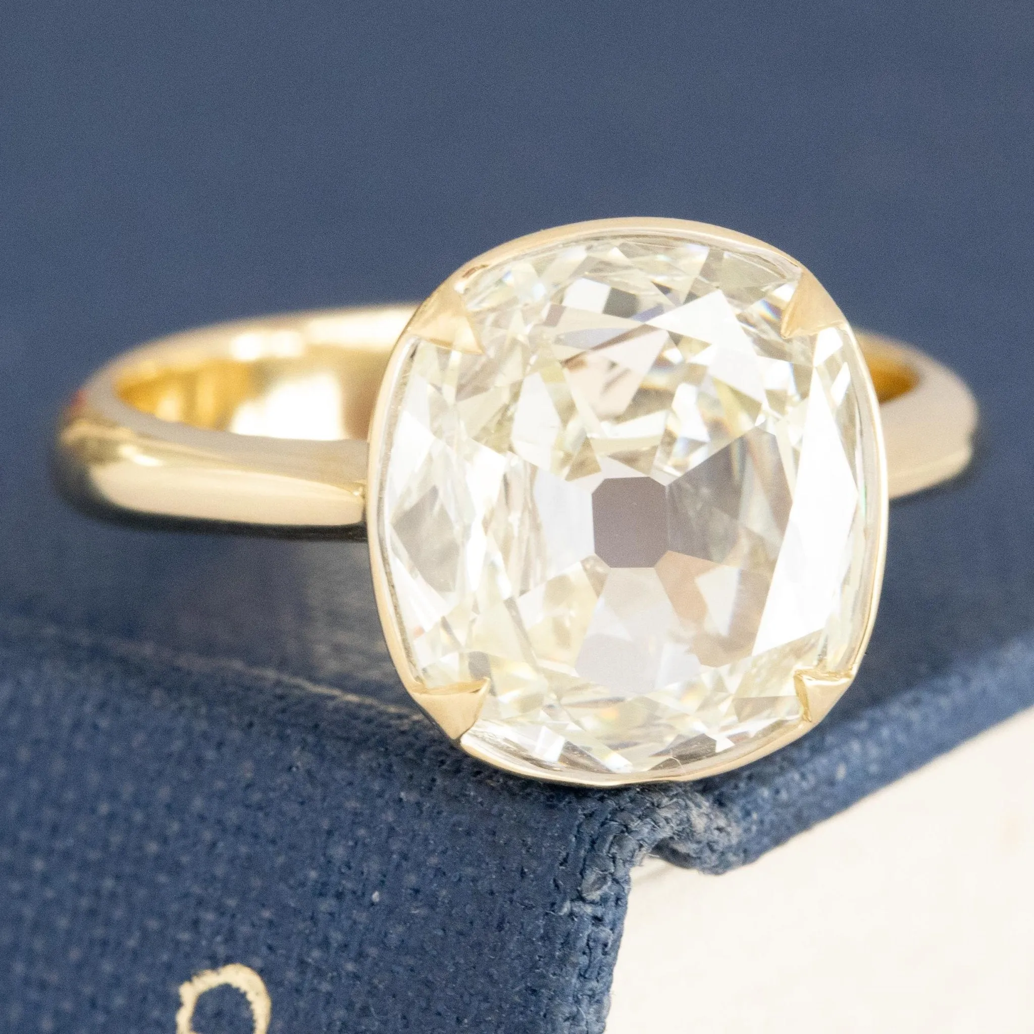 3.16ct Old Mine Cushion Cut Diamond Solitaire