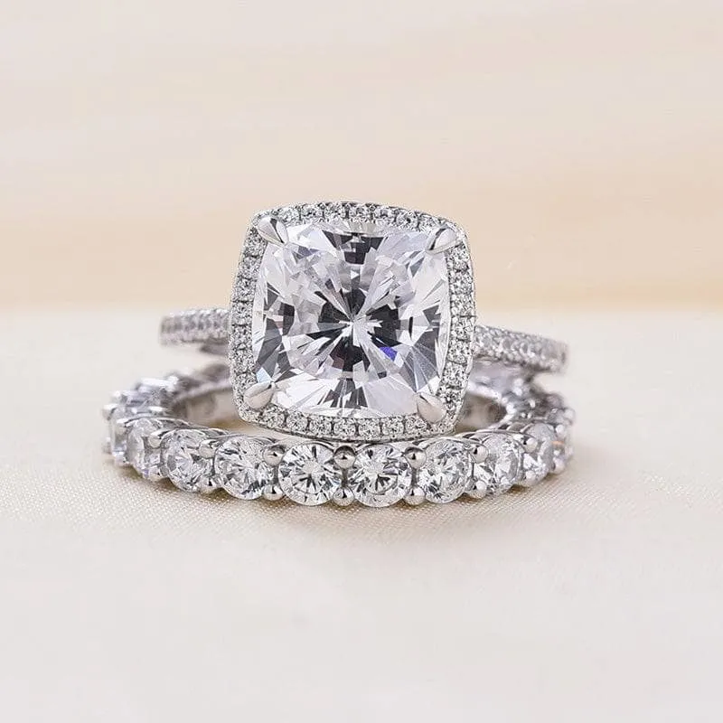 3.2 Carat Cushion Cut Halo Wedding Set