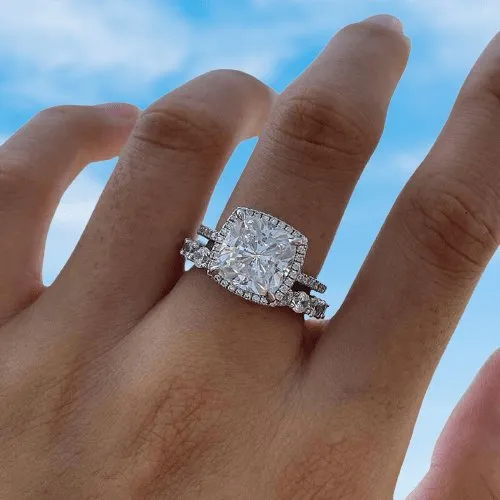 3.2 Carat Cushion Cut Halo Wedding Set