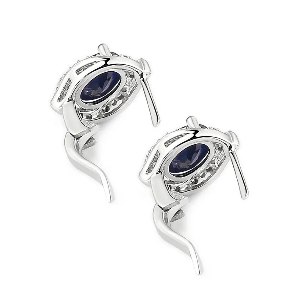 3.26Ct Natural Blue Sapphire Vintage Stud Earrings – 925 Sterling Silver Fine Jewelry