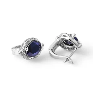 3.26Ct Natural Blue Sapphire Vintage Stud Earrings – 925 Sterling Silver Fine Jewelry