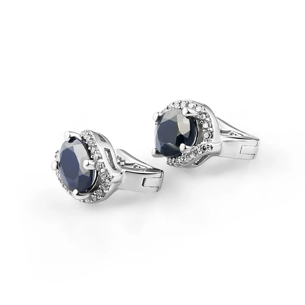 3.26Ct Natural Blue Sapphire Vintage Stud Earrings – 925 Sterling Silver Fine Jewelry