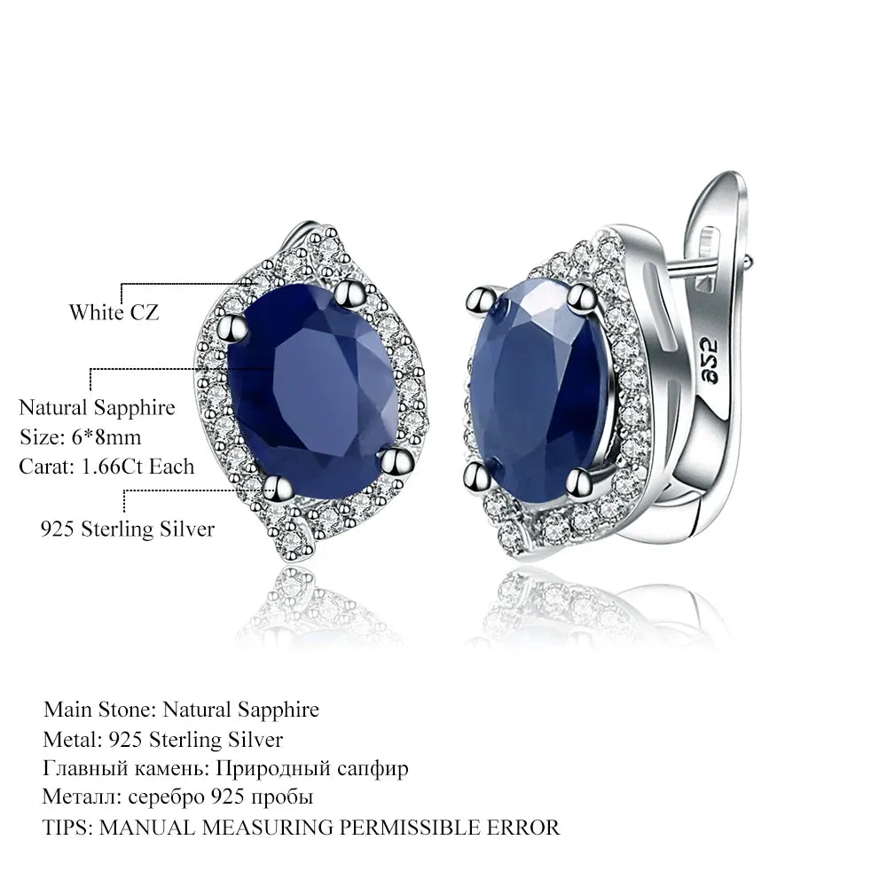 3.26Ct Natural Blue Sapphire Vintage Stud Earrings – 925 Sterling Silver Fine Jewelry