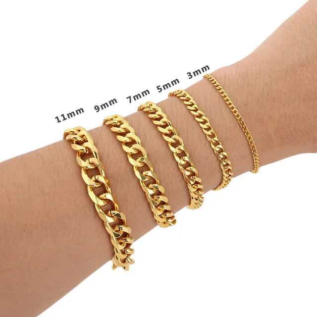 3/5/7/9/11mm Curb Cuban Link Chain Bracelets for Men Sliver Gold Black Punk Bracelets Fashion Party Jewelry Gift Men Bracelet
