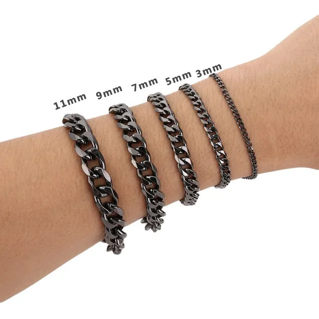 3/5/7/9/11mm Curb Cuban Link Chain Bracelets for Men Sliver Gold Black Punk Bracelets Fashion Party Jewelry Gift Men Bracelet