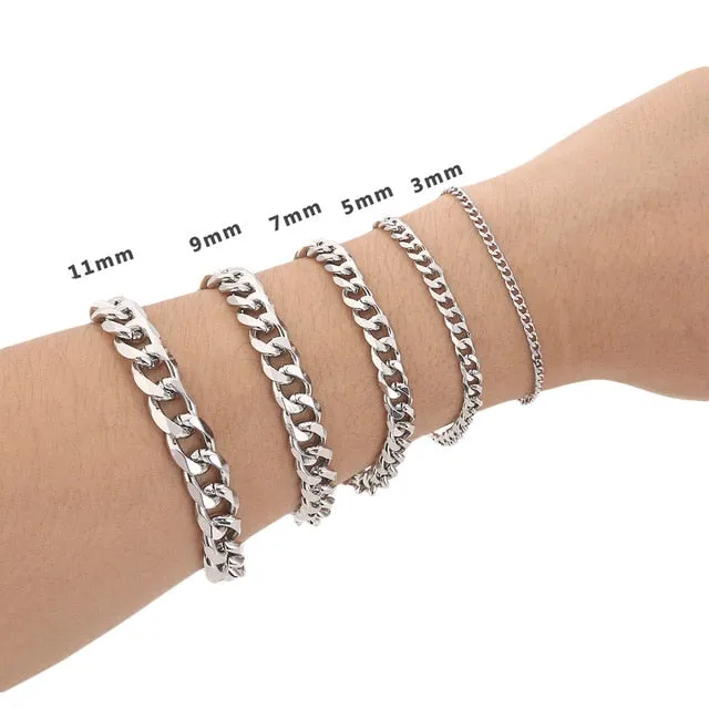 3/5/7/9/11mm Curb Cuban Link Chain Bracelets for Men Sliver Gold Black Punk Bracelets Fashion Party Jewelry Gift Men Bracelet