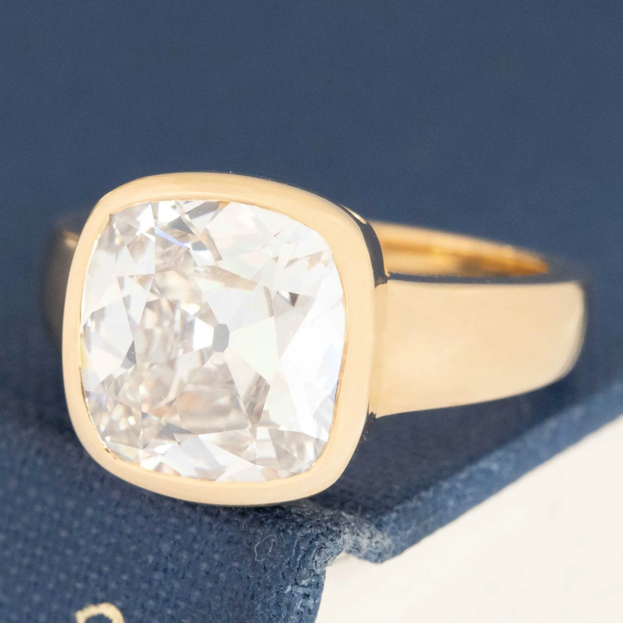4.11ct Cushion Cut Diamond Chunky Bezel Solitaire, GIA I IF