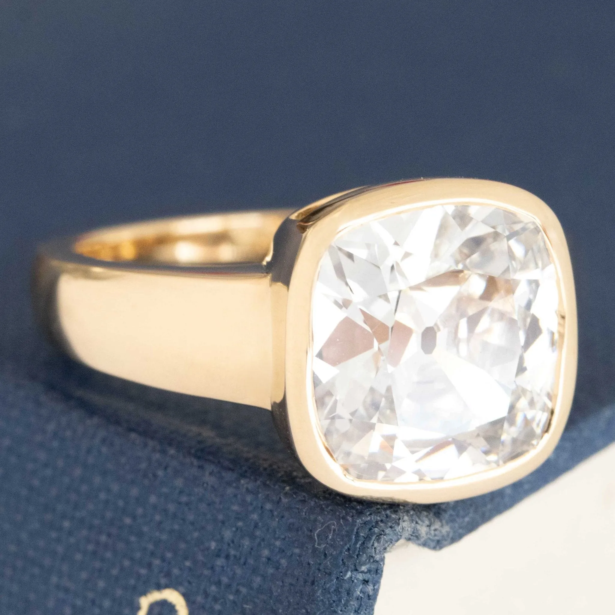 4.11ct Cushion Cut Diamond Chunky Bezel Solitaire, GIA I IF