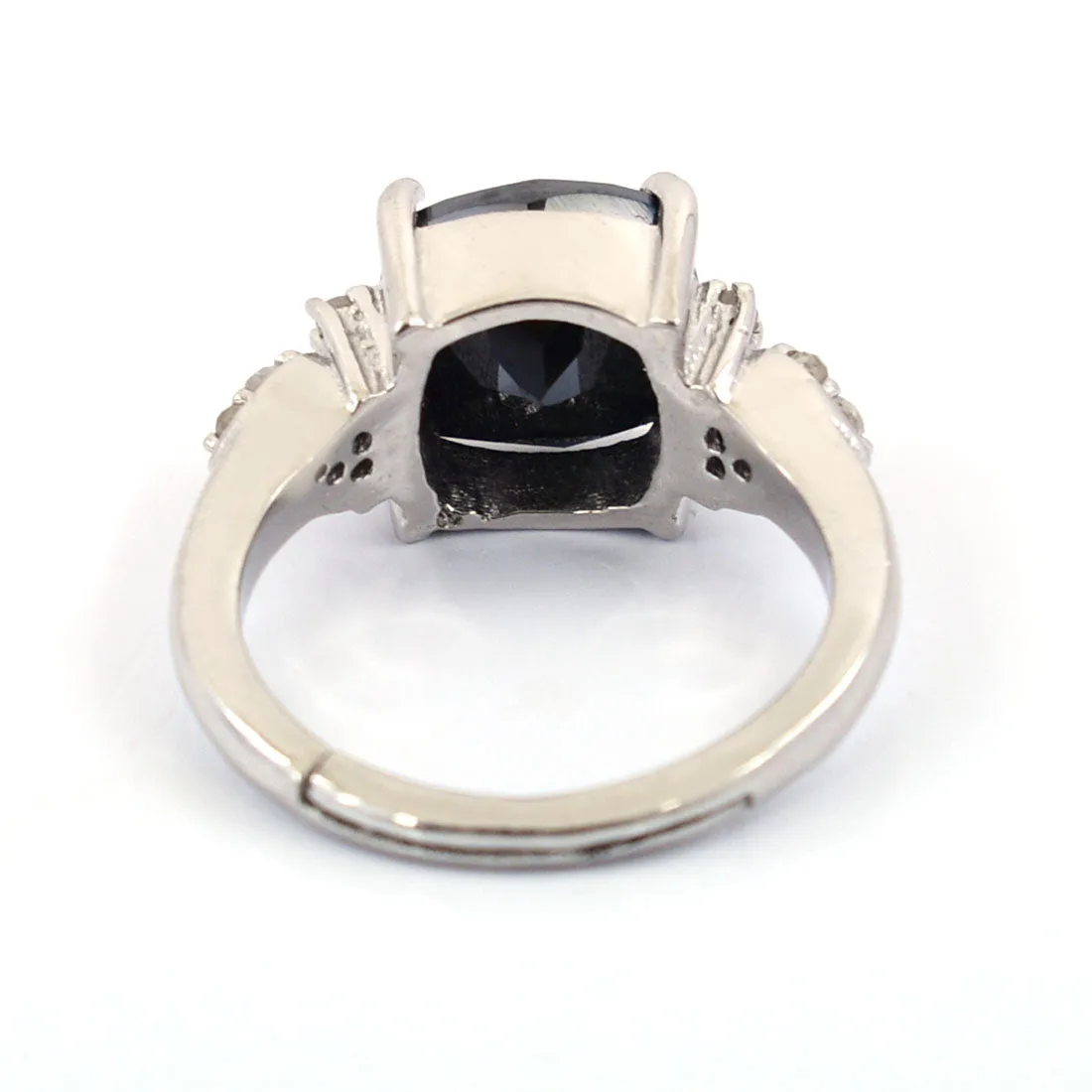 4.25 Ct Cushion Cut Black Diamond Solitaire Cocktail Ring with Diamond Accents, Excellent Cut
