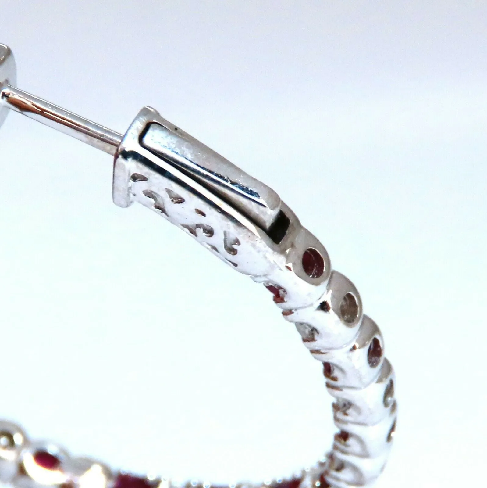 4.75ct natural red ruby diamond hoop earrings 14kt gold 1.2 inch