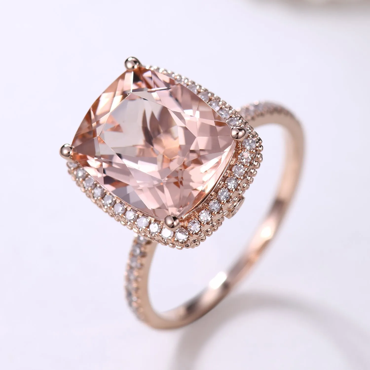 5 Carat Big Morganite Engagement Ring Filigree Halo Diamond Ring in Rose Gold