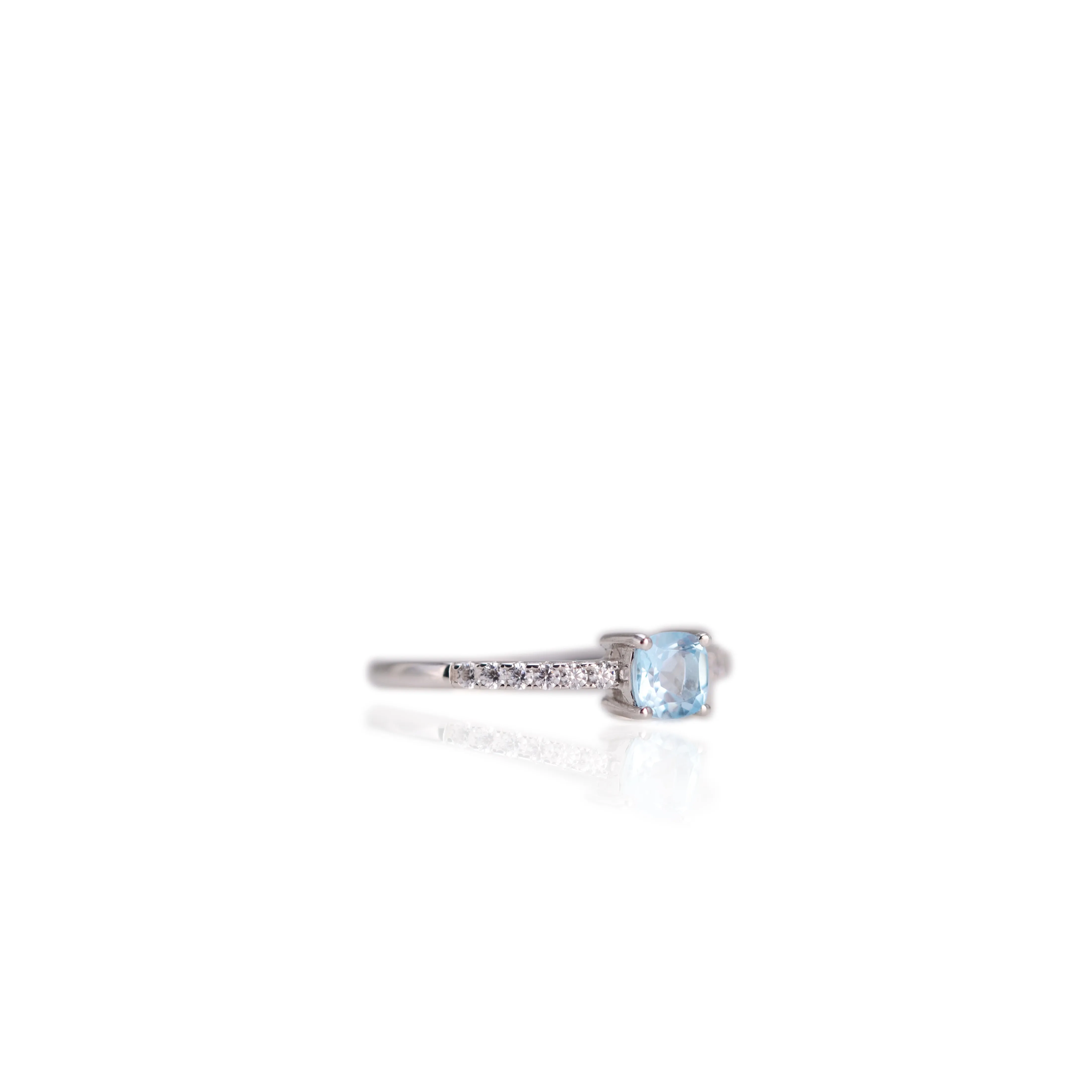 5 mm. Cushion Cut Sky Blue Brazilian Topaz with Cz Band Ring