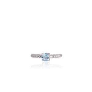5 mm. Cushion Cut Sky Blue Brazilian Topaz with Cz Band Ring