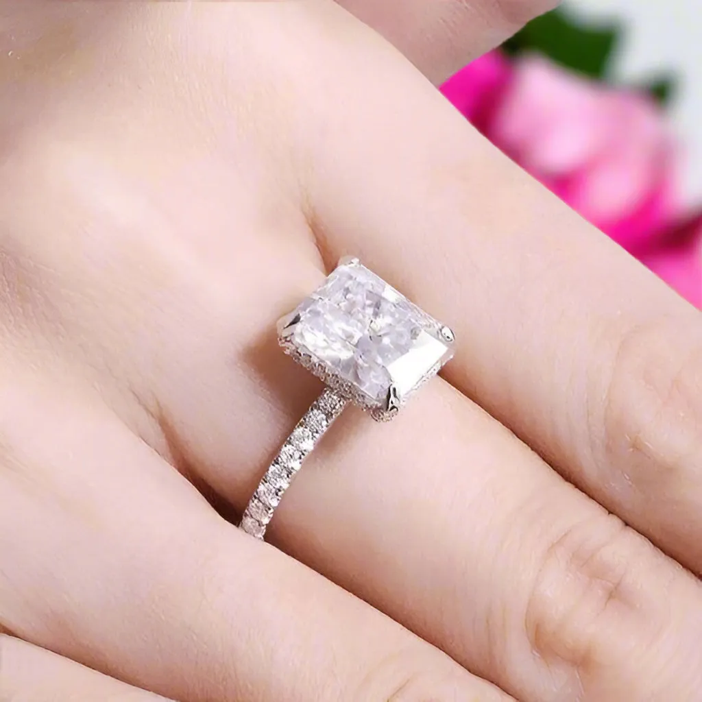 5.5CT Sparkly Cushion Cut Diamond Ring