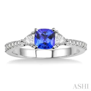 5X5mm Cushion Cut Tanzanite and 1/3 Ctw Diamond Ring in 14K White Gold