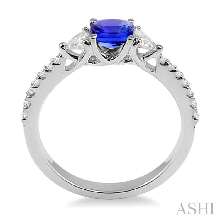 5X5mm Cushion Cut Tanzanite and 1/3 Ctw Diamond Ring in 14K White Gold