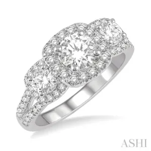 7/8 ctw Triple Cushion Shape Semi-Mount Diamond Engagement Ring in 14K White Gold