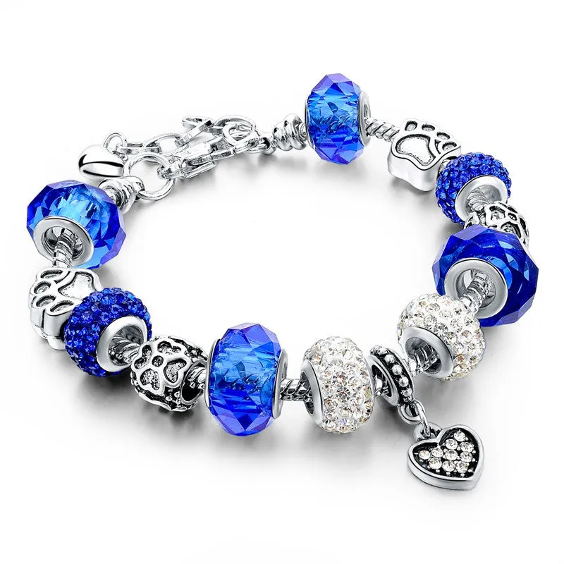 925 Silver Crystal Charm Bracelets for Women With Purple Murano Glass Beads bracelets & bangles Love DIY Jewelry Bracelet Femme