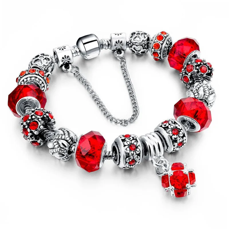 925 Silver Crystal Charm Bracelets for Women With Purple Murano Glass Beads bracelets & bangles Love DIY Jewelry Bracelet Femme