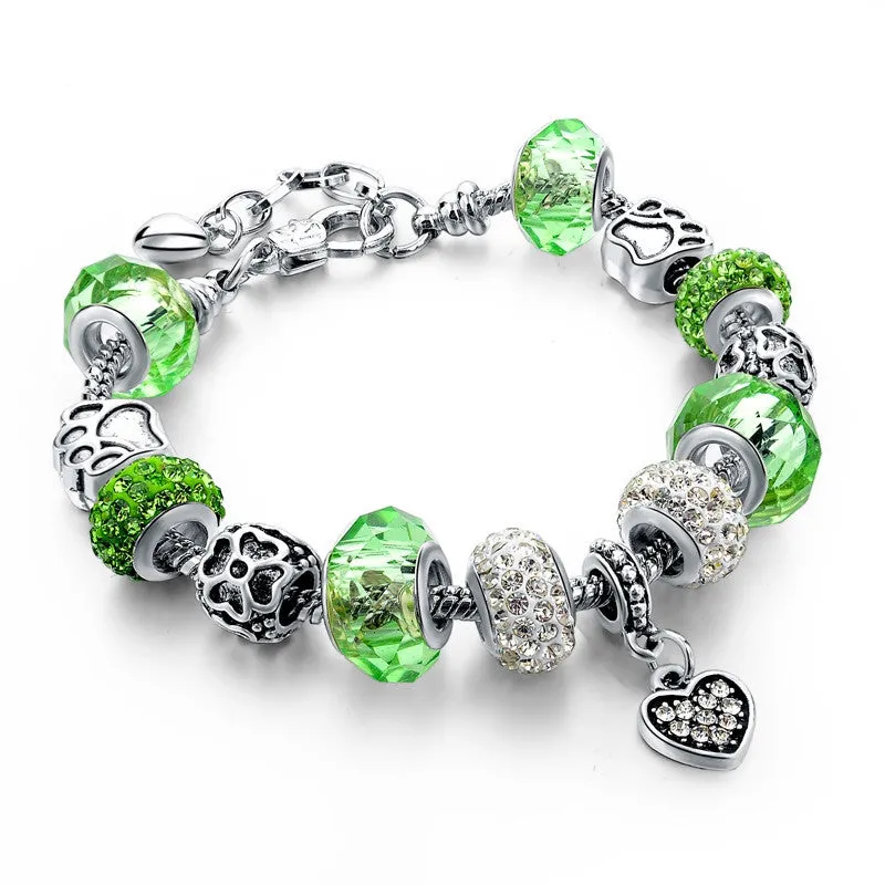 925 Silver Crystal Charm Bracelets for Women With Purple Murano Glass Beads bracelets & bangles Love DIY Jewelry Bracelet Femme